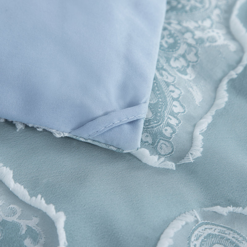 Ensemble d'édredon damassé en microfibre Suniya, Édredon de grande taille et 5 pièces supplément, Vert clair