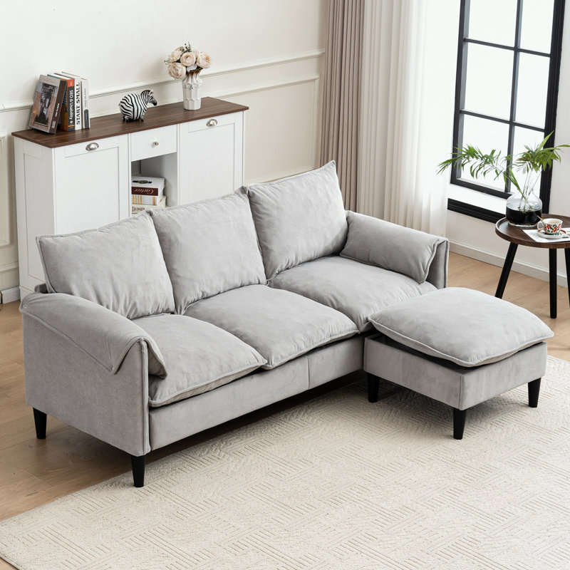 Canapé en L avec repose-pieds et rangement, Gris clair
