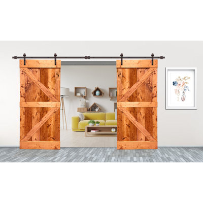 84'' Solid Wood Paneled Painted without Installation Hardware Kit Barn Door