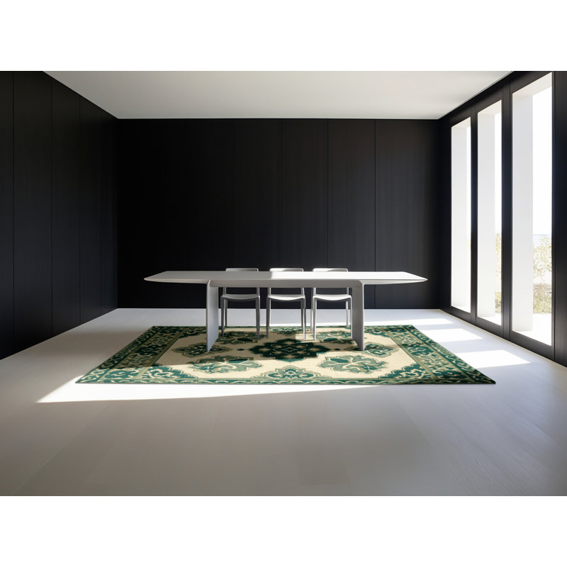 Machine Washable Ahart St Patties Modern & Contemporary Abstract Rug in Beige – SageGreen Binding, 3x5