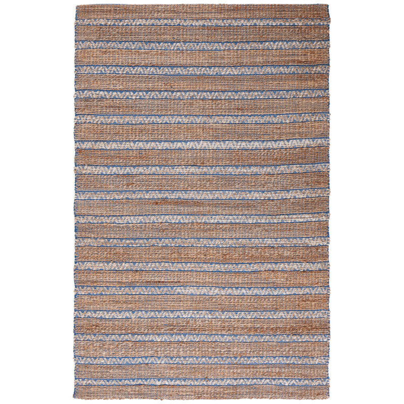 Roanne Natural Fiber Flat Weave Jute/Cotton Geometric Rug in Blue/Natural, Rectangle 6' x 9'