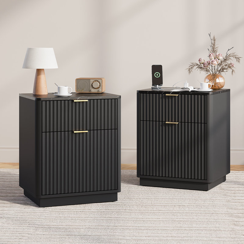 Valerica Fluted Nightstands with Charging Station, Natural