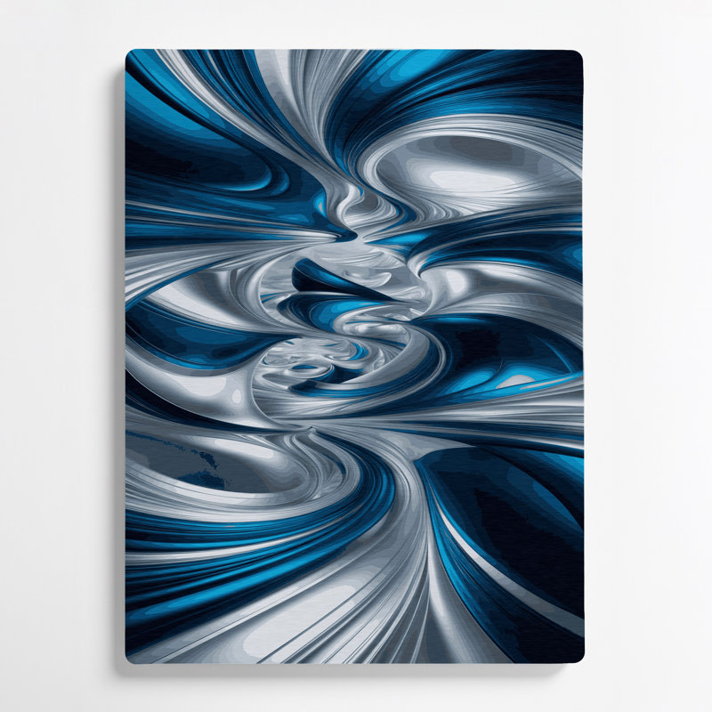 Abstrait paysage 38, art mural en métal bleu, H 20 po x l 24 po
