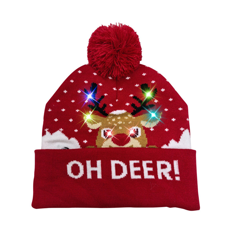 Light Up Xmas Festive Fun Cosy Hat Red Oh Deer