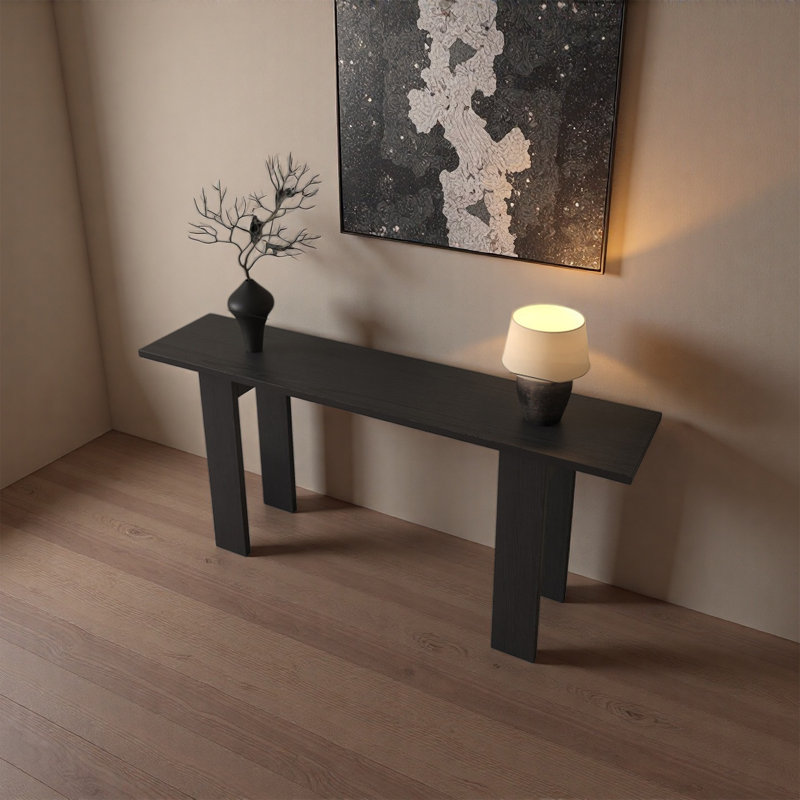 Console de hall d'entrée en bois de pin massif, H 31,5 po x l 39,37 po x P 13,78 po, Noir