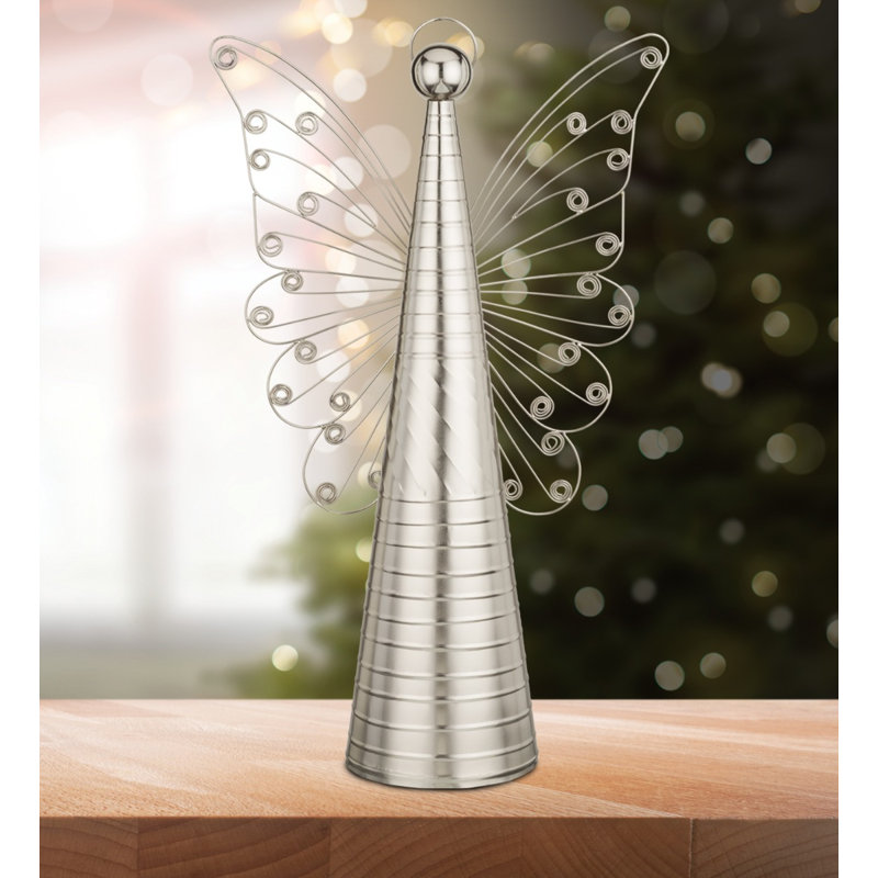Décoration ange métallique argenté, H 6 po x l 22,25 po x P 13,5 po