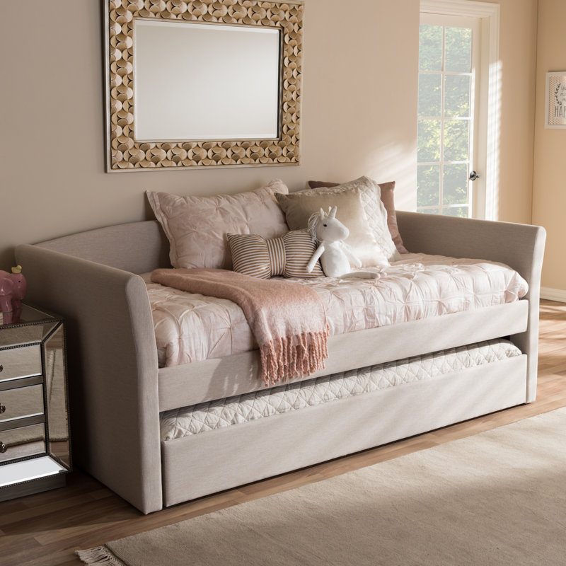 Lit de jour simple avec lit gigogne Angeles, Beige