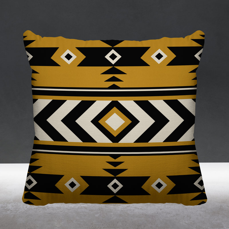 Coussin intérieur / extérieur Fika Southwestern, L 15 po x H 15 po, Jaune