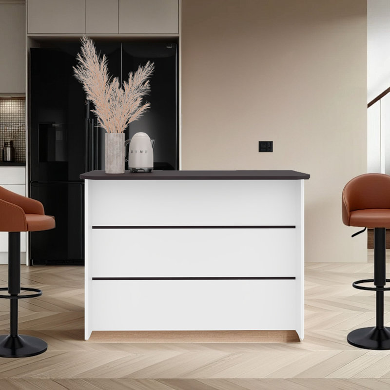 Kitchen Island 35.4" H, 3 Shelves, White / Black Wengue - Kitchen, Wood, White/Black