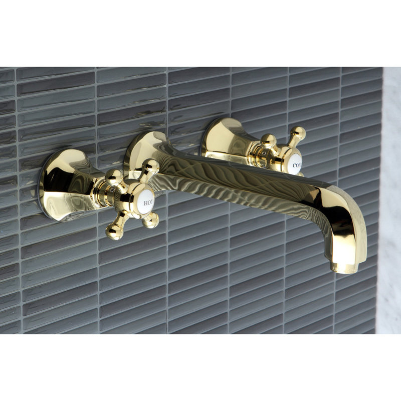 Kingston Brass Metropolitan Two-Handle 3-Hole Wall Mount Bathroom Faucet, Polished Brass