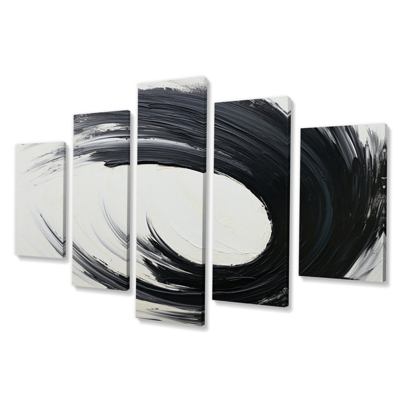 Essentiel d'être noir et blanc abstrait I - art mural abstrait salon - 5 panneaux