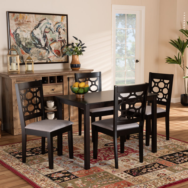 Saltzman 5-Pc Dining Set in Grey Fabric and Dark Brown Finished Wood, 37.4'' H X 18.7'' W X 19.9'' D, Dark Brown