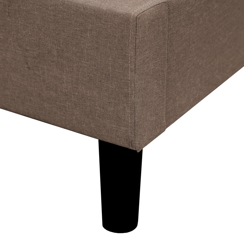 Structure de lit grand moderne brun avec tête de lit tapissier, horizontale et facile à installer dans la chambre à coucher