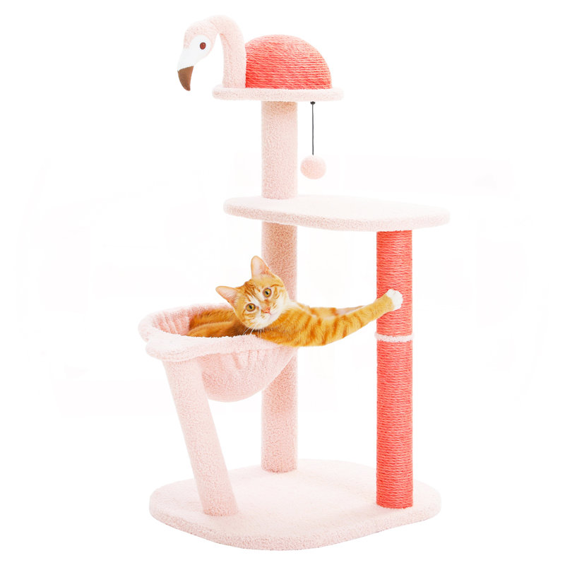 Arbre à chat, tour de chat mignon 37 po avec grand hamac et grattoir en sisal naturel, Rose clair