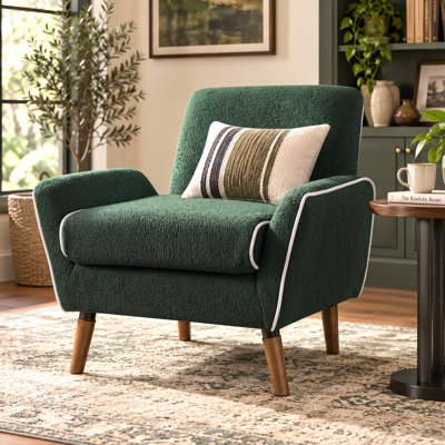 Fauteuil d'appoint rembourré en velours Teddy avec accoudoirs et pieds en bois d'hévéa pour salon