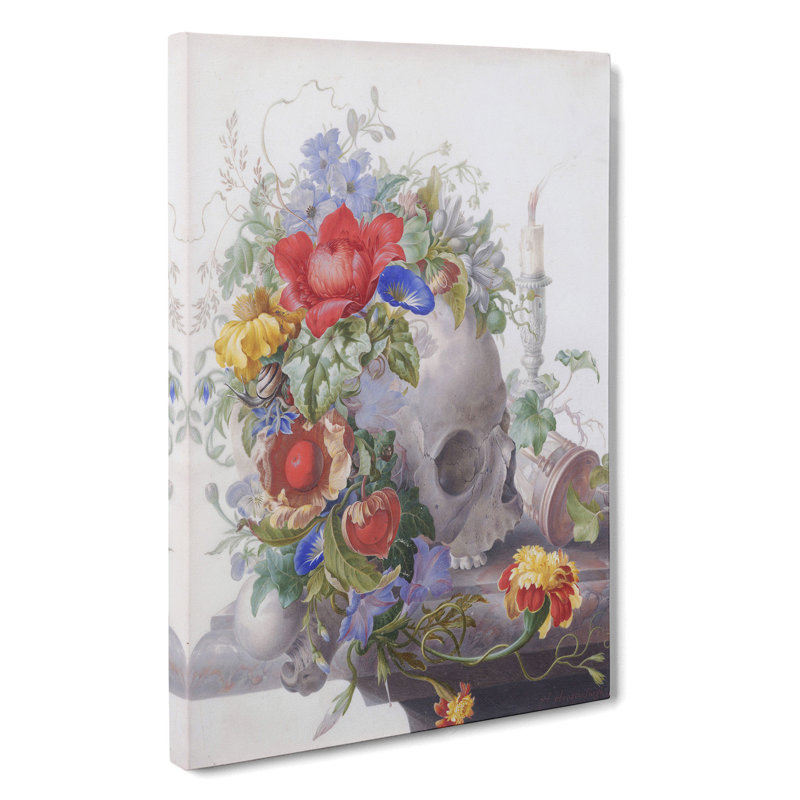 Skull With Flowers Vol.1 by Herman Henstenburgh - Wrapped Canvas Painting, 60cm H x 40cm W x 3cm D