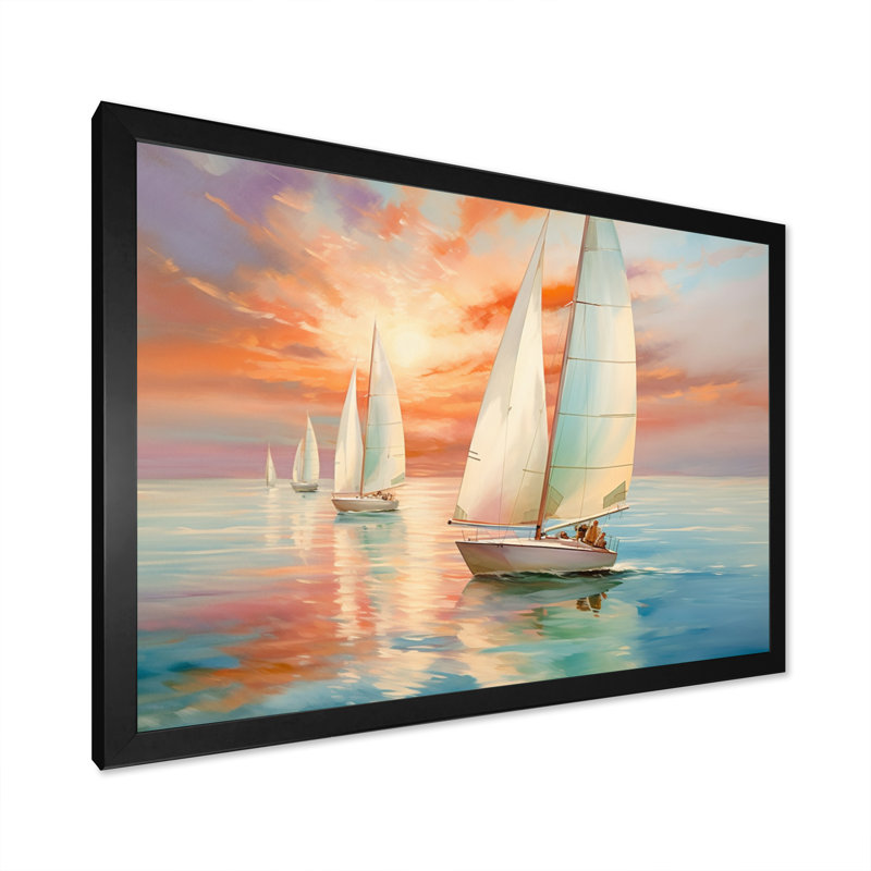 Minimalisme voilier rythmes IV, H 16 po x l 32 po x P 1 po, Cadre simple noir