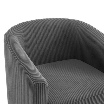Fauteuil demi-tonneau pivotant en velours côtelé gris avec base en bois massif Applewold