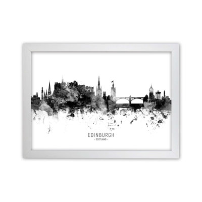 Edinburgh Scotland Skyline Black White City Name by Michael Tompsett - Print