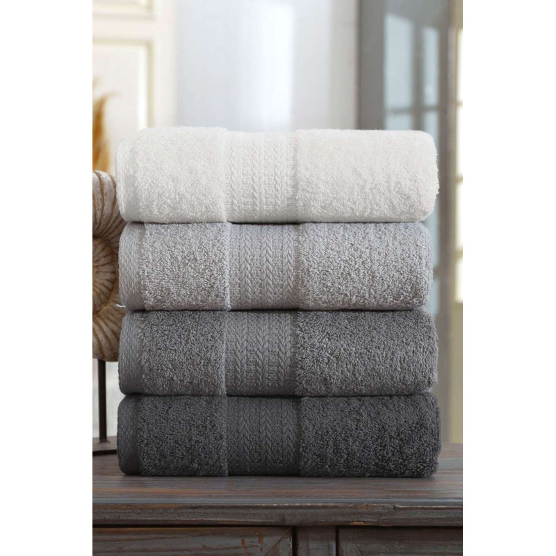 Luxury Hand Towel Set (4 Pieces), 100% Cotton, 19.7 x 33.5 inches | Machine Washable at 104°F, Soft and Absorbent in Elegant Grey | Perfect for Bathroom, Spa, and Everyday Use, Durable and Stylish Design