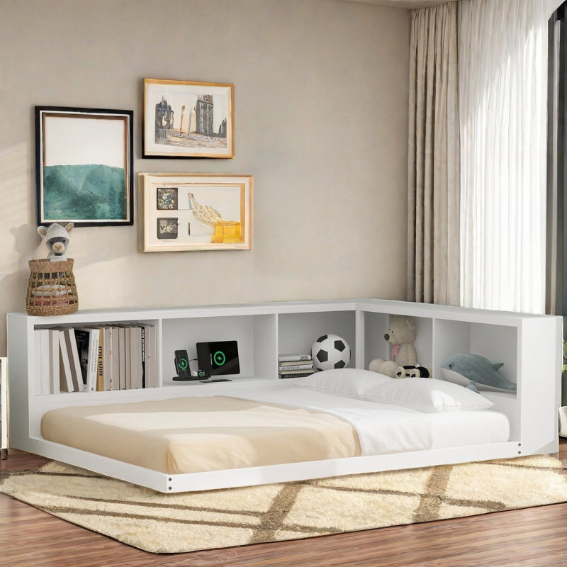 Holston Metal Daybed with Storage Cabinets and USB Ports, White