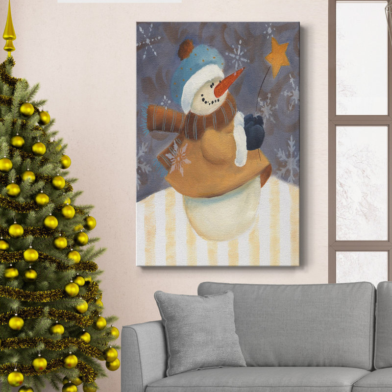 Bonhomme de neige bleu I, toile tendue avec châssis de qualité supérieure - prête à être accrochée