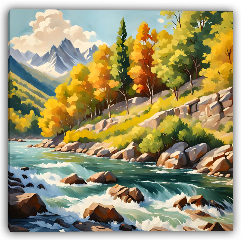 Mountain Breeze - Autumn River Landscape, art mural sur toile