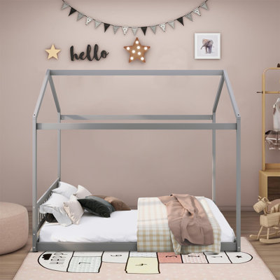 Lit en bois minimaliste avec tête de lit et conception en forme de maison, pour le salon de la chambre à coucher