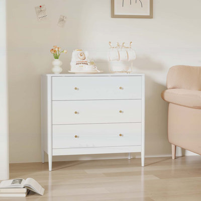 3-Drawer Dresser Chest, Modern White Storage Cabinet, MDF Wood Organizer for Small Spaces and Clutter-Free Living