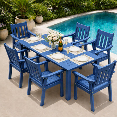 All Weather Outdoor Table and Chairs 7 Pieces Patio Dining Sets Outside Furniture With Umbrella Hole& Aluminum Frame HIPS Modern Patio Dining Set for 6 Person for Outside Backyard/Porch/Deck, 1-Tables 6-Chairs