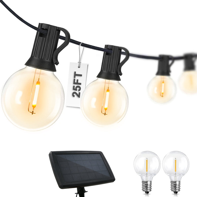 Outdoor 25' Solar Powered String Lights with Clear LED Bulbs