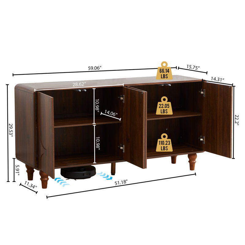 Buffet 59,06 "avec tablettes réglables, Noyer
