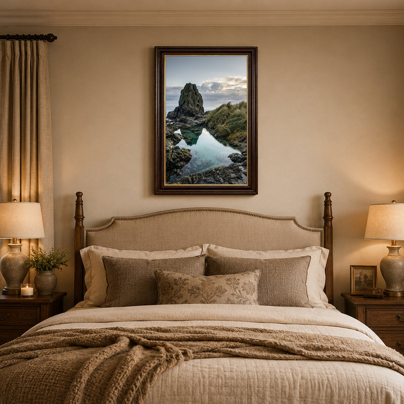 «Coastal Rock Stack Reflection In Calm Tide Pool», art mural, H 24 po x l 16 po