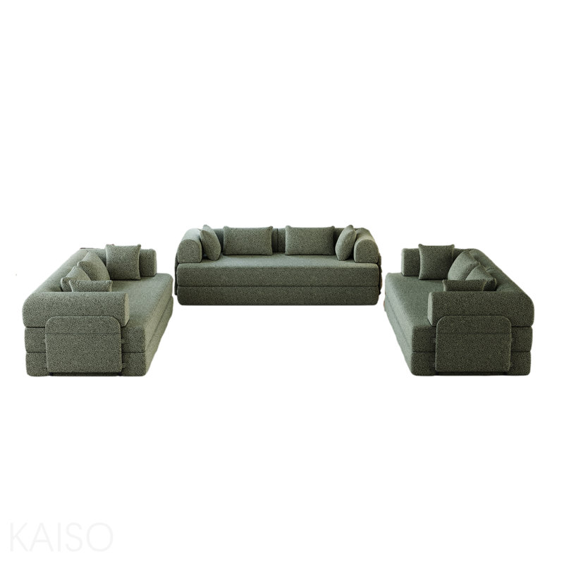 Canapé-lit convertible 78,7 po - Chenille, matelas pliant, poche latérale - 3 pièces, Green Chenille