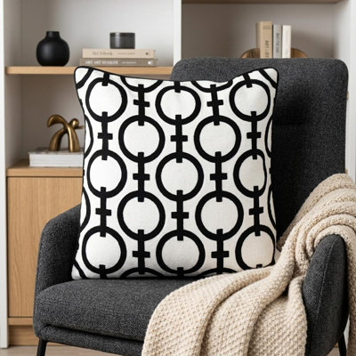 Coussin décoratif en coton 20 po noir et blanc