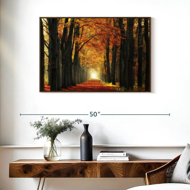 In Love With Fall Again, 37 po x 25 po, Cadre flottant noyer