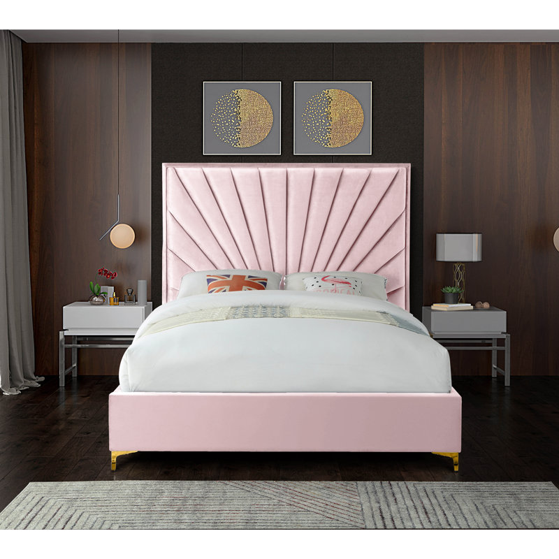 Lit plateforme tapissier Manila, Double, Velours rose