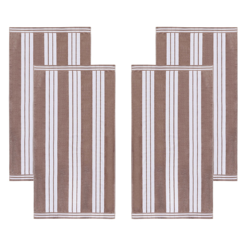 Chira Oversized Stripe Cabana 100% Cotton Beach Towel, Taupe, Beach Towel - 4 Pack