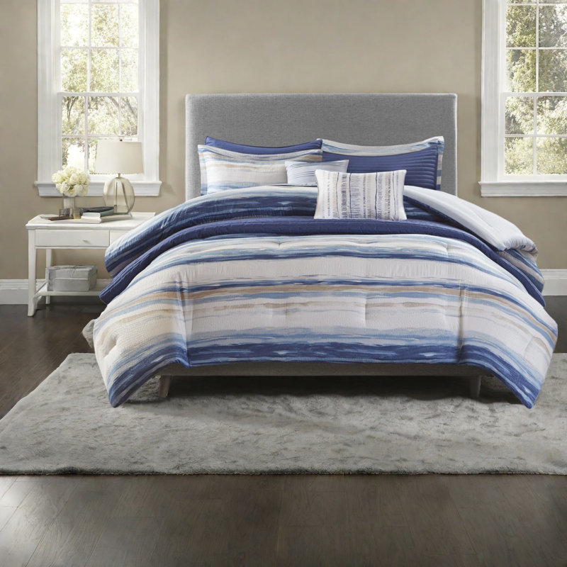 Luxurious Seersucker Bedding Sets, Polyester Comforter Quilt Collection For Home