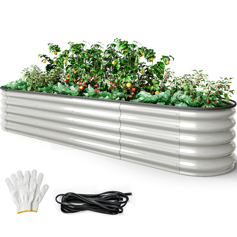 Metal Raised Garden Bed,240x61x43cm, White