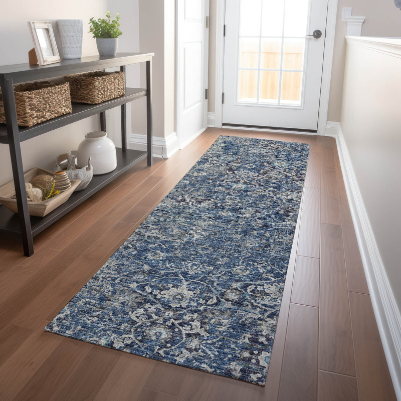 Tapis bleu Premium lavable à la machine Andreau AMF92, Tapis de couloir 2 pi 3 po x 7 pi 6 po