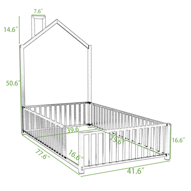 Lit plateforme en métal avec cheminée, Simple, Blanc
