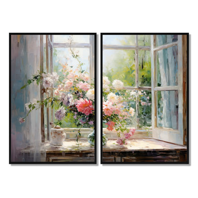 «Delicate Vintage Flower French Windows View III», reproductions d'art traditionnel sur toile