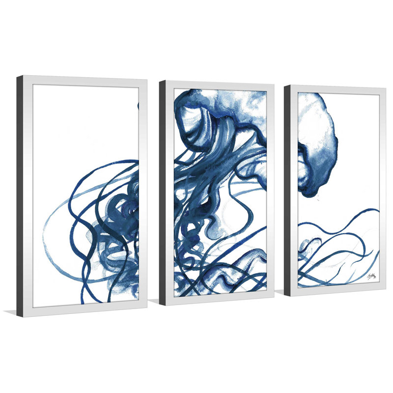 «Jelly Fish In Blue», reproduction de peinture à l'aquarelle, L 40,5 po x H 25,5 po x P 1 po