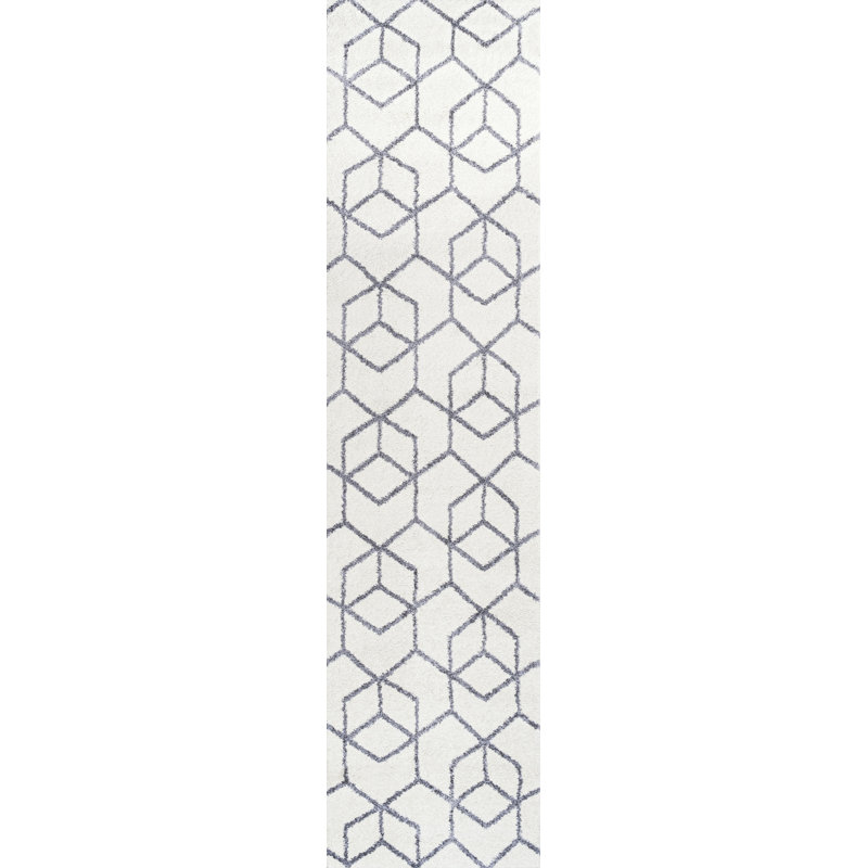 Amuda Blocks Modern Geometric White/Gray Rug, Runner 2' x 8'