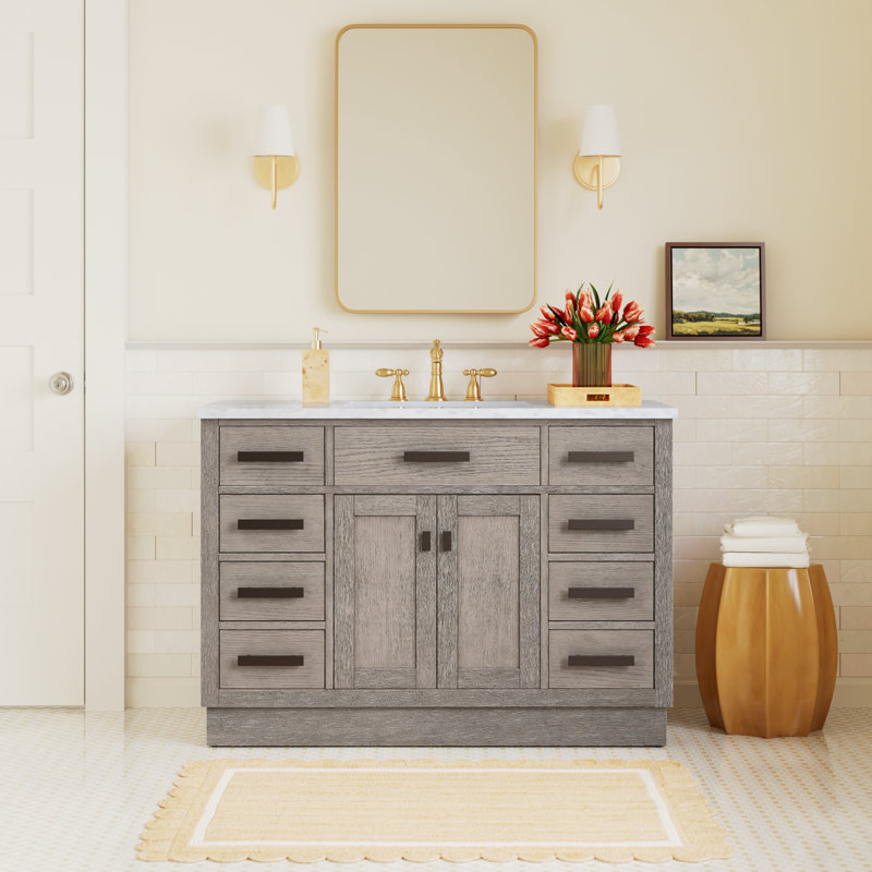 Argenta 48'' Single Bathroom Vanity with Marble Top, Gray Oak