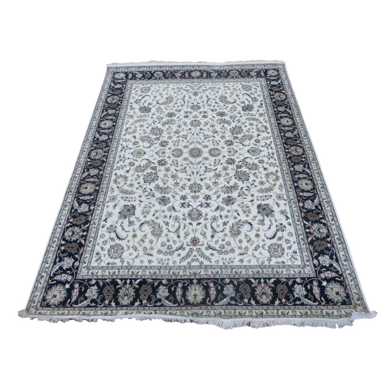 Tapis oriental noué à la main ivoire fin en soie 884700BFFF964443A995A7175AC74E9C, Rectangle 8 pi 11 po x 12 pi 1 po