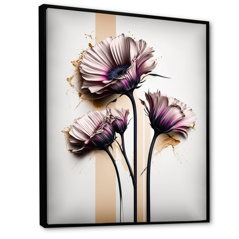 «Pink Gerbera Flower on Abstract Fusion V», reproduction sur toile, L 30 po x H 40 po, Cadre flottant noir