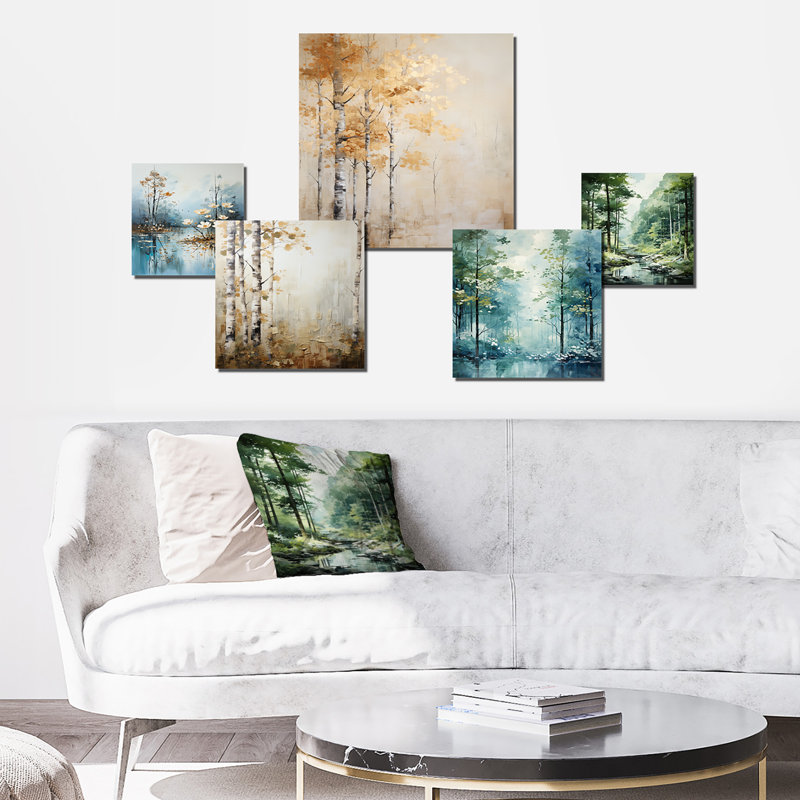 «Minimal River Forest liquid Art», ensemble d'art mural forêt, ensemble de 5