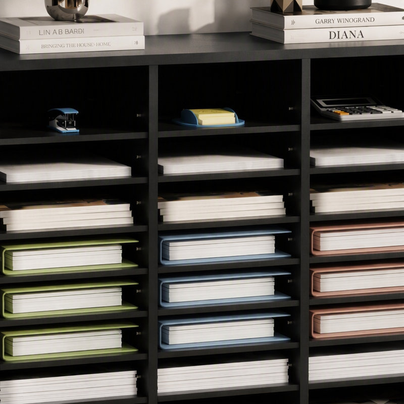 Organisateur de documents en bois, 24 compartiments, trieur de dossiers avec tablettes amovibles, fente pour boîtes aux lettres pour l'organisation de salles de classe de bureau à domicile, certifié EPA, noir